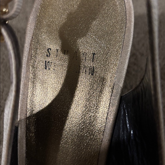 Stuart Weitzman Gold Peep-Toe Slingback Heels with Rhinestone Accents - Size 9 - Picture 2 of 8